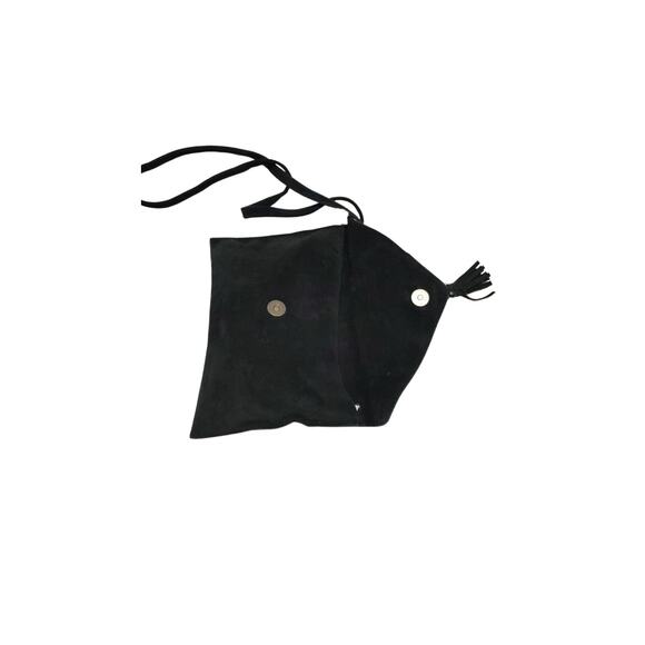 Black Suede Crossbody Envelope Handbag Tassel Magnetic Closure Fold OverTop - Picture 7 of 9